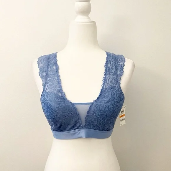 INC International Concepts Lace Trim Blue Bralette - Picture 1 of 9